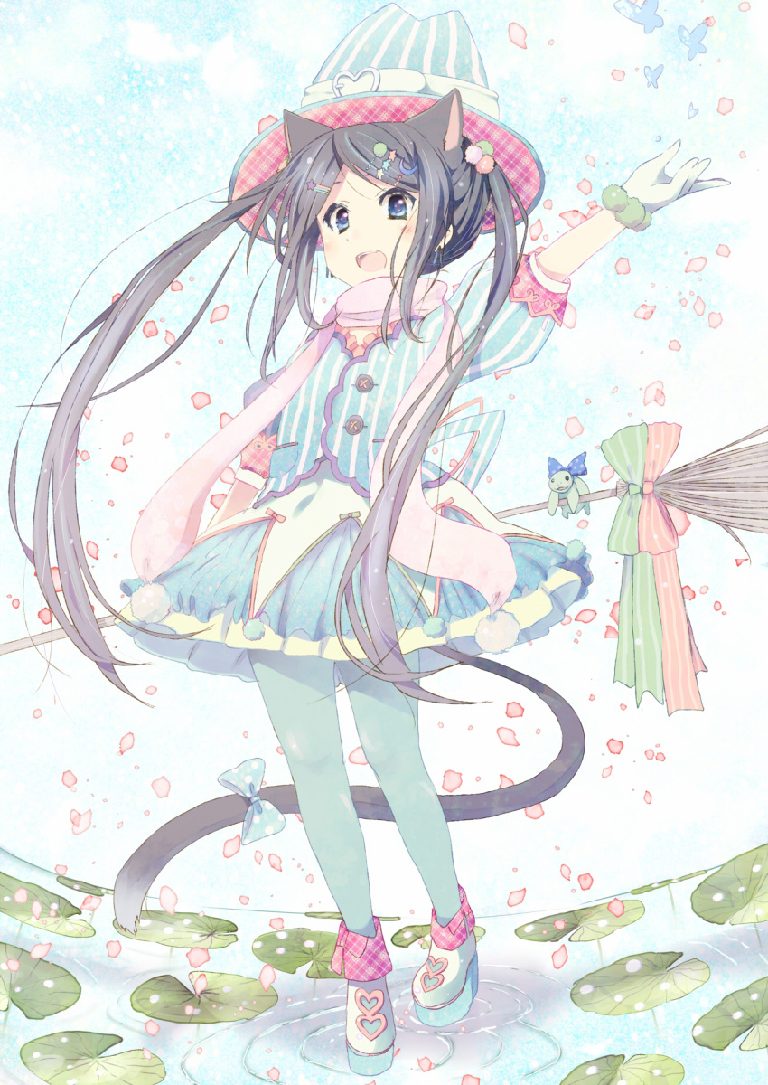 blue_eyes, broom, dress, gloves, gum_(vivid_garden), hat, highres, k-on!