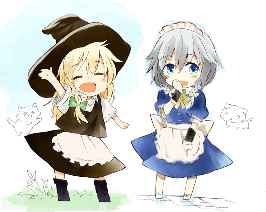 asaki, blue_eyes, blush, cat, chibi, closed_eyes, eyes_closed, hand_to_mouth