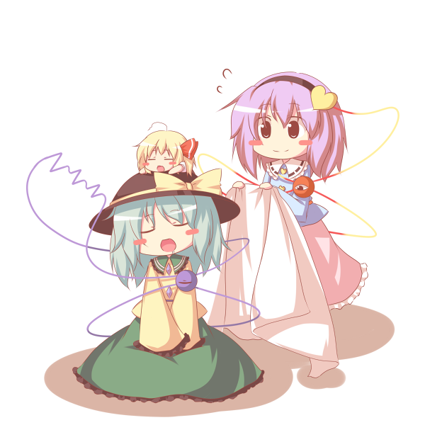 blush_stickers, bow, chibi_on_head, dress, green_hair, hair_bow, hat, heart