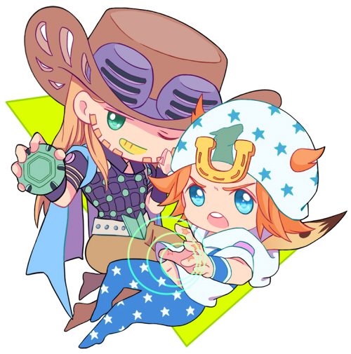 2boys, ball, beanie, belt, belt_buckle, blonde_hair, blue_cape, blue_panties