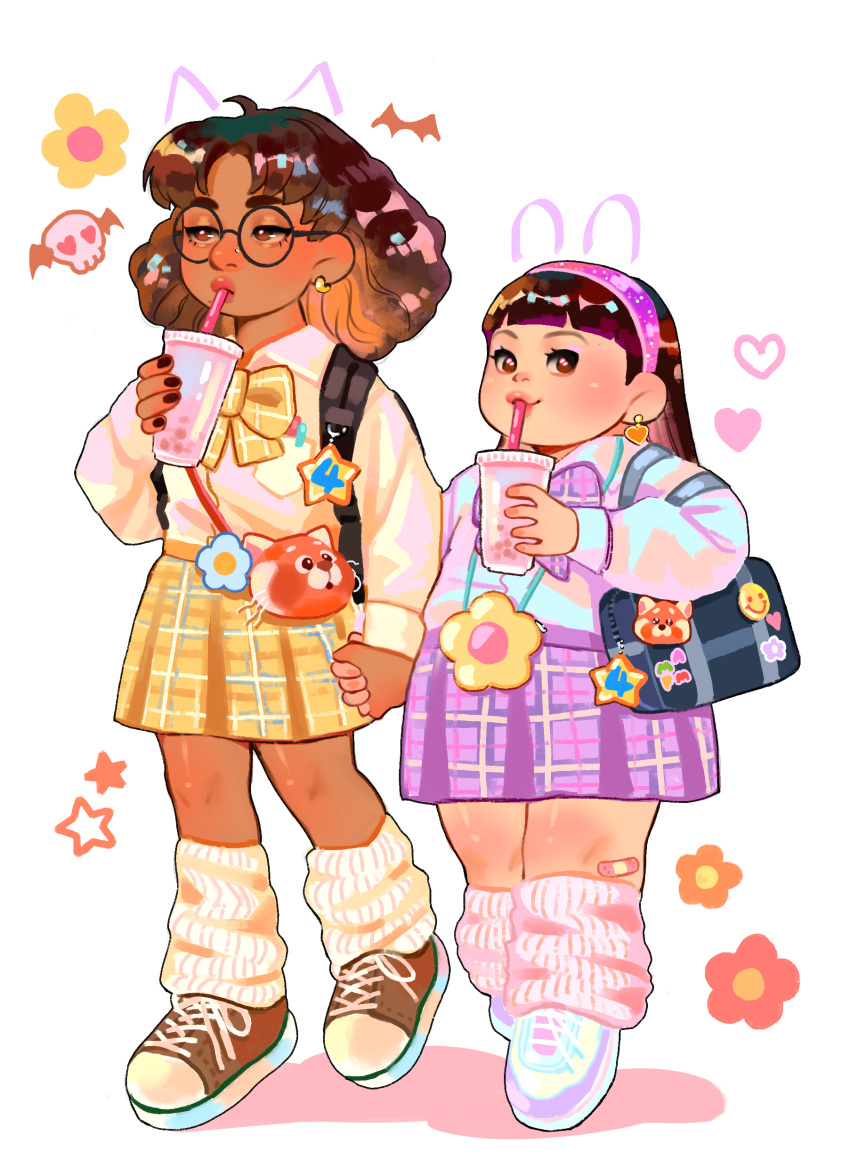 2girls, abby_(turning_red), absurdres, bandaid, bandaid_on_leg, black_hair, blunt_bangs, bow