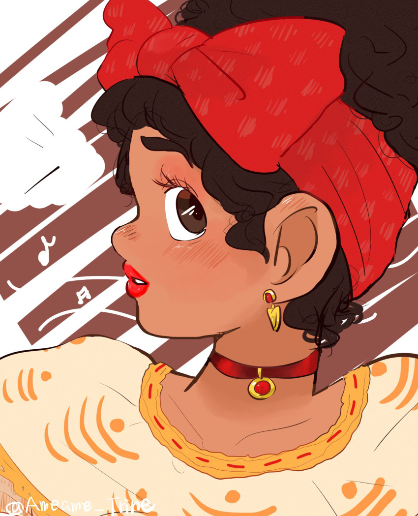 1girl, ametorin_(pixiv26156012), bow, brown_eyes, brown_hair, choker, collarbone, curly_hair