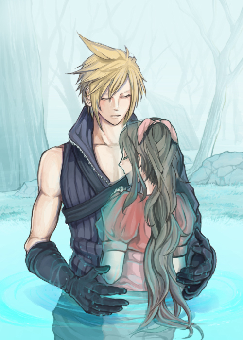 blonde_hair, bolero, brown_hair, closed_eyes, cloud_strife, cropped_jacket, eyes_closed, final_fantasy