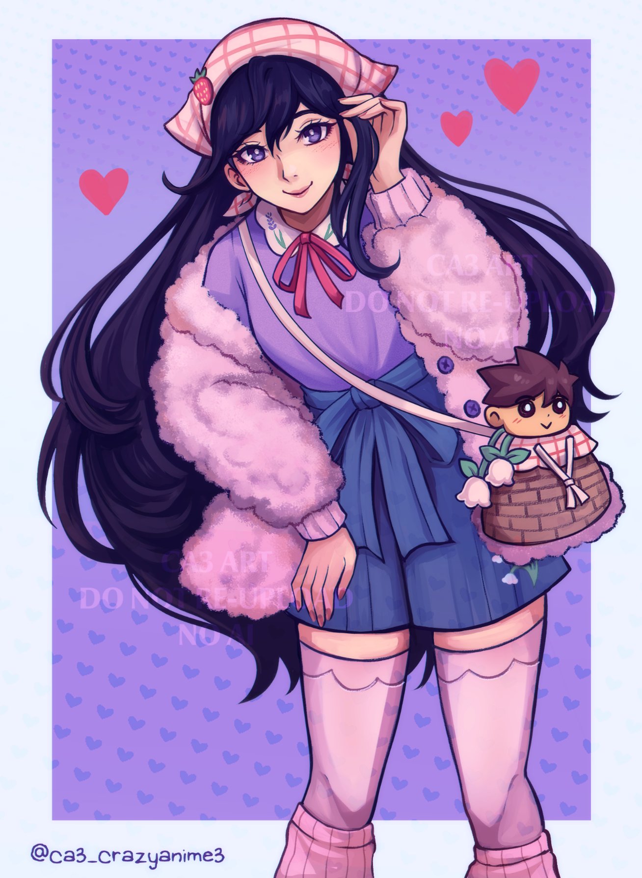 1girl, basket, black_hair, blue_shorts, border, bright_pupils, buttons, character_doll