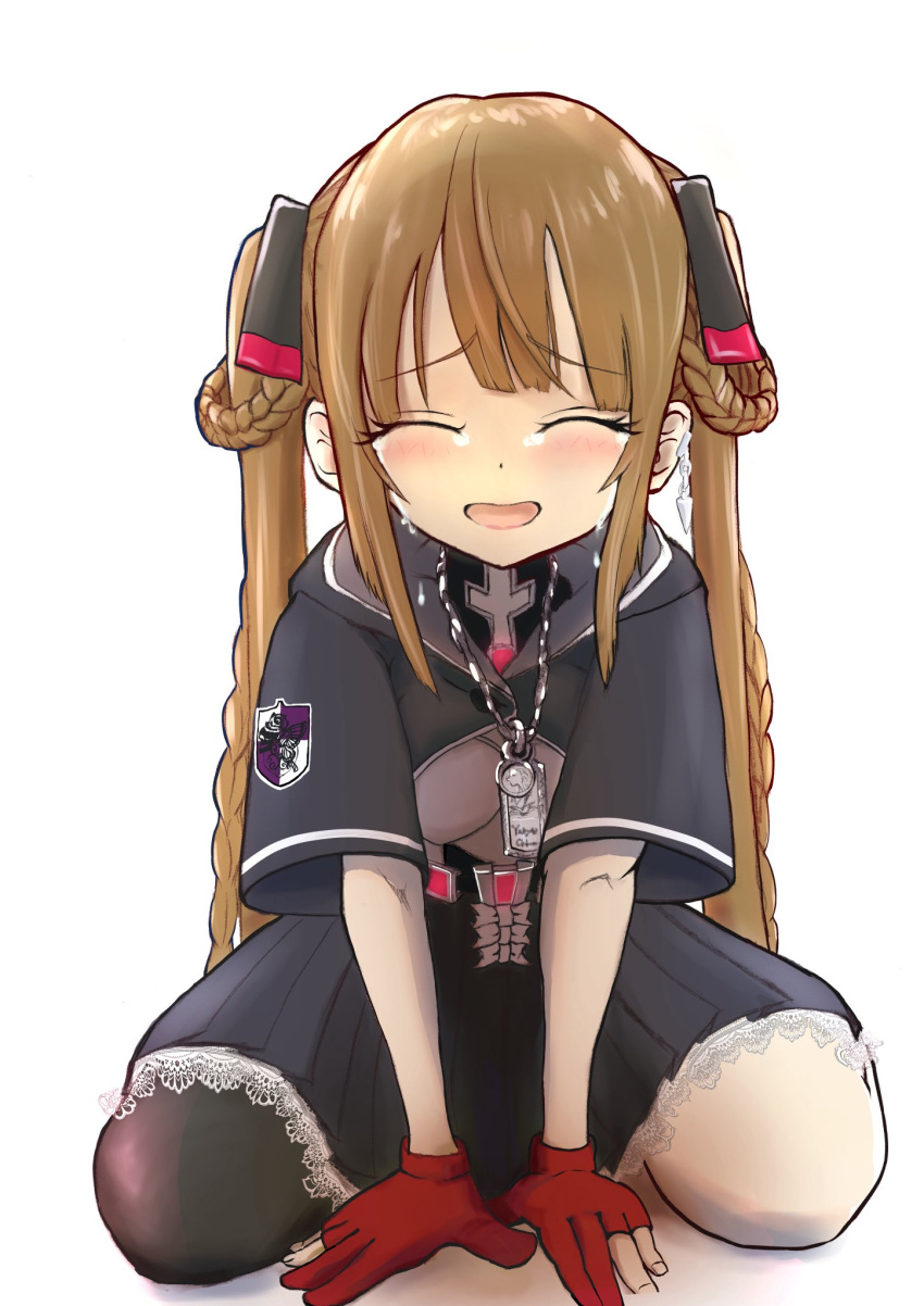 1girl, assault_lily, belt, black_belt, black_pantyhose, black_ribbon, black_skirt, blush