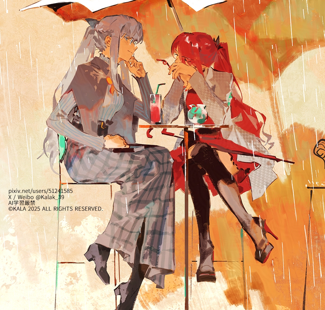 2girls, arm_rest, baobhan_sith_(fate), black_shoes, black_thighhighs, book, book_on_lap, chair