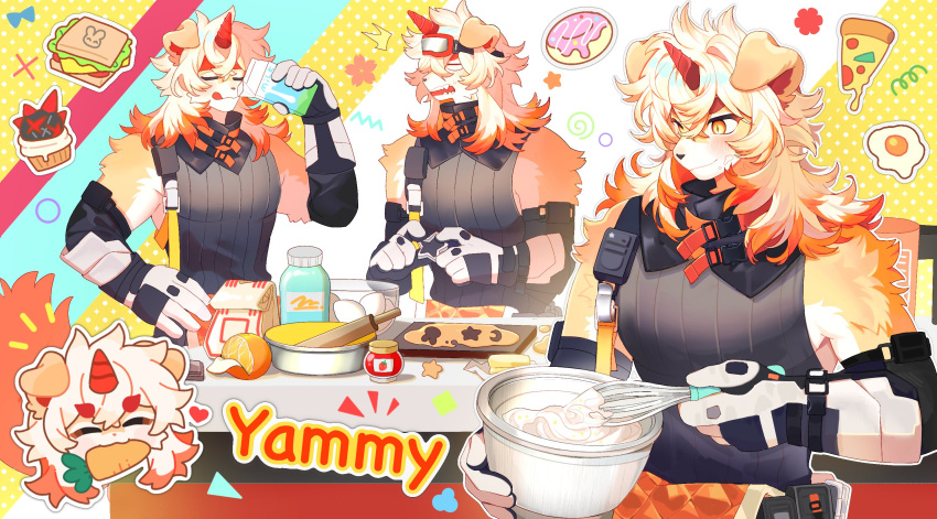 1boy, arknights, artist_request, blush, closed_eyes, colored_tips, commentary_request, english_text