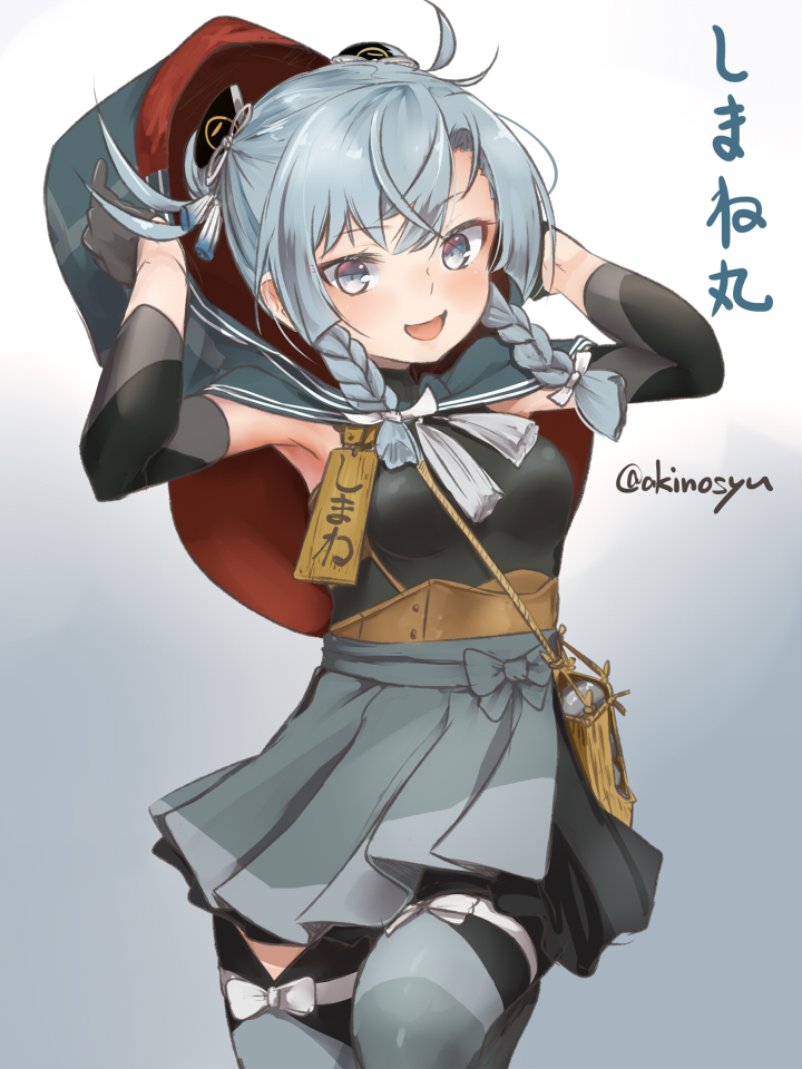 1girl, akino_shuu, arm_warmers, black_dress, black_skirt, braid, capelet, character_name