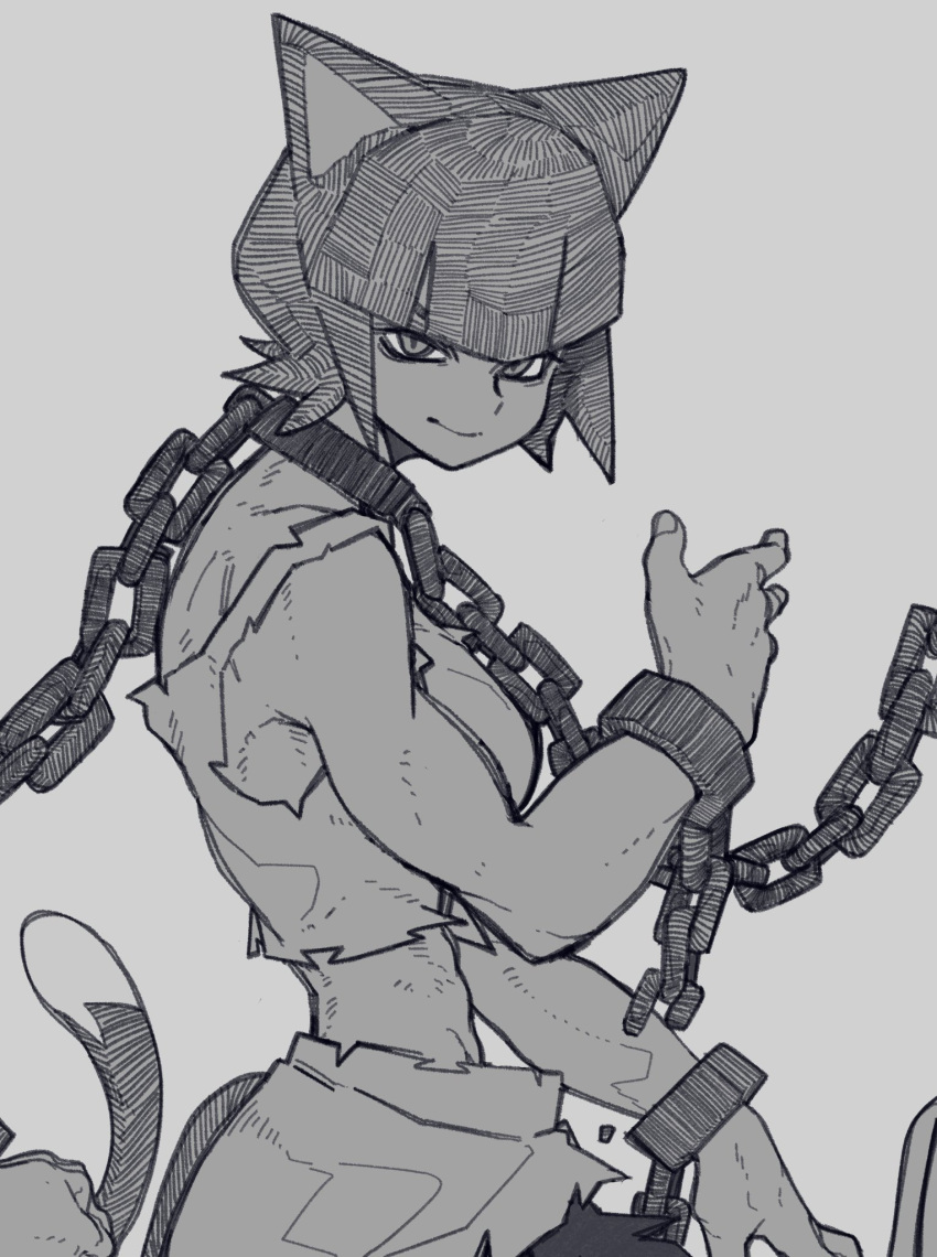 1girl, animal_ears, blunt_bangs, bone_nigi, breasts, cat_ears, cat_girl, cat_tail