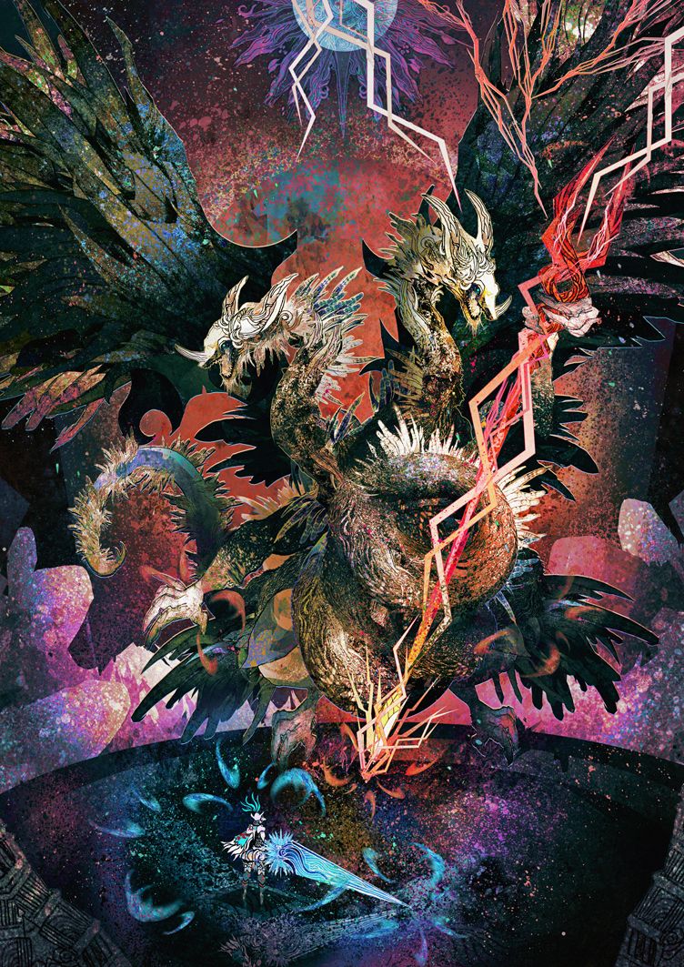 1boy, 1other, ancient_dragon_(elden_ring), armor, claws, debris, dragon, dragon_wings