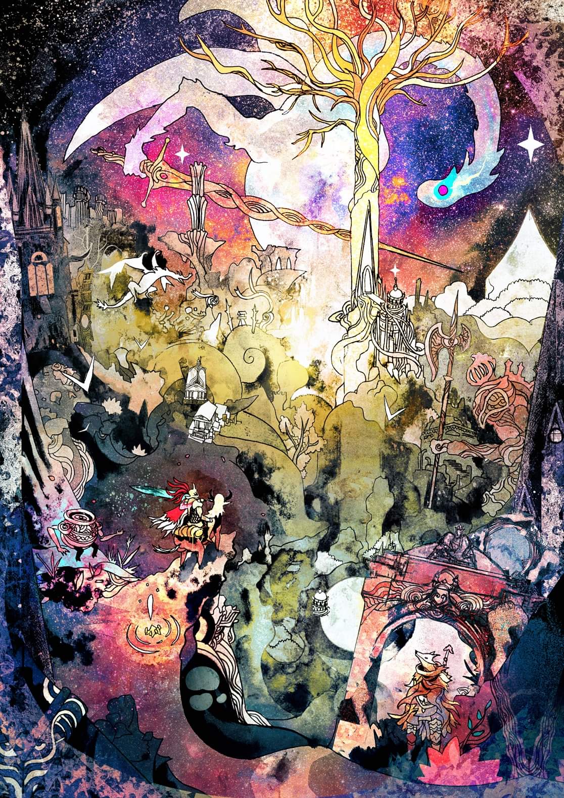 blaidd_the_half-wolf, cathedral, dragon, elden_beast, elden_ring, erdtree_(elden_ring), gaxix, golem_(elden_ring)