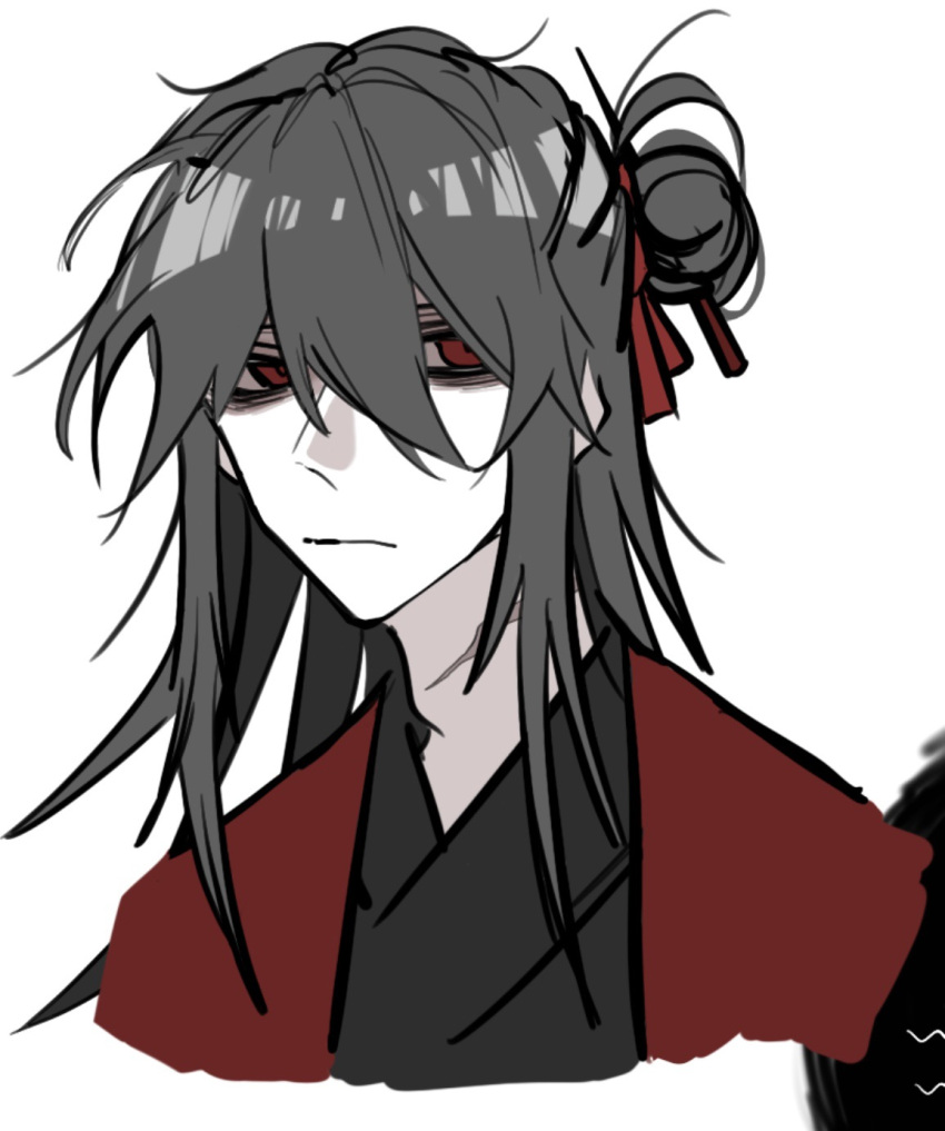 1boy, bags_under_eyes, black_hair, black_hanfu, ch189615, chinese_clothes, chinese_commentary, closed_mouth
