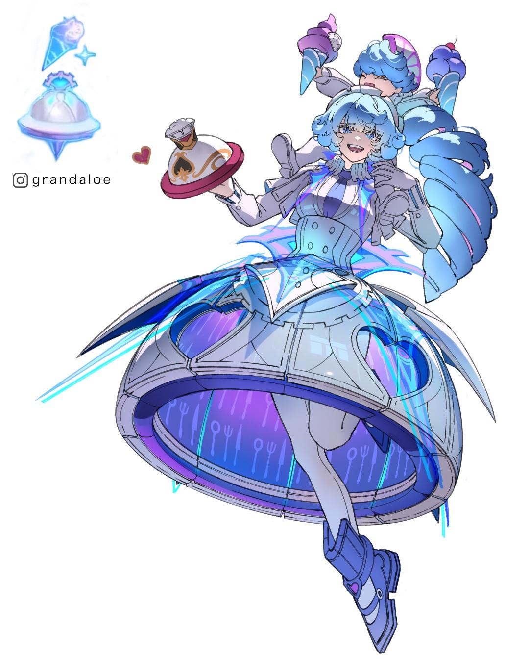 1boy, 1girl, blue_boots, blue_eyes, blue_hair, boots, dress, drill_hair