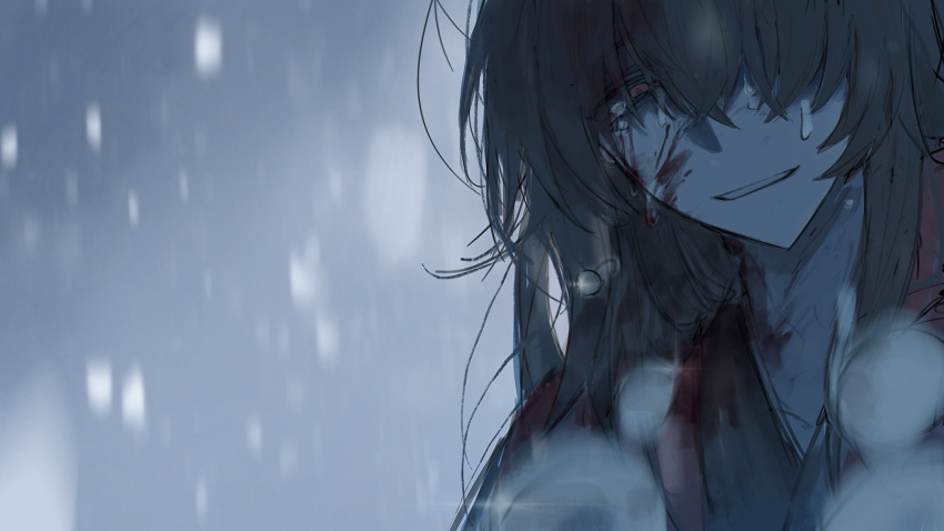 1boy, black_hair, black_hanfu, blood, blood_in_hair, blood_on_clothes, blood_on_face, blood_on_neck