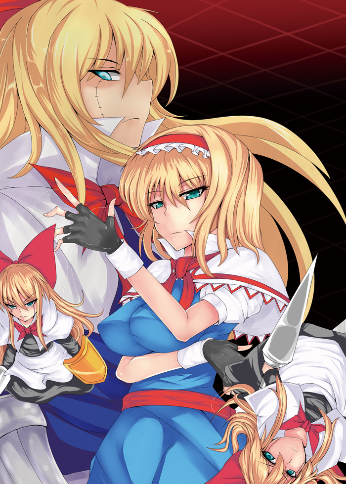 alice_margatroid, blonde_hair, blue_eyes, capelet, doll, fingerless_gloves, gloves, goliath_doll