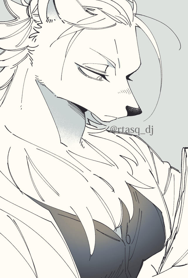 1boy, babeldj, body_fur, commentary_request, furry, furry_male, grey_background, greyscale