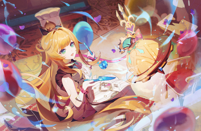 1girl, absurdres, ahoge, blonde_hair, catmelon_(user_melon010203), chef_hat, escoffier_(genshin_impact), genshin_impact