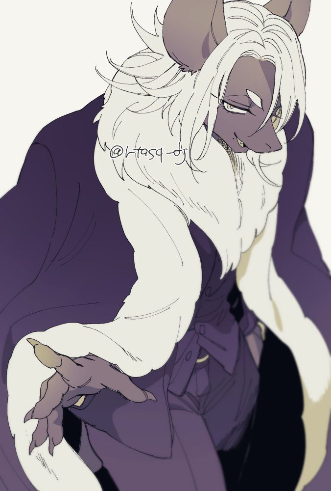 1boy, babeldj, bat_boy, body_fur, claws, cloak, commentary_request, cowboy_shot, furry, furry_male, hand_in_pocket, jacket, looking_at_viewer, male_focus, neck_fur, original, short_hair, simple_background, solo, tail, vest, white_background