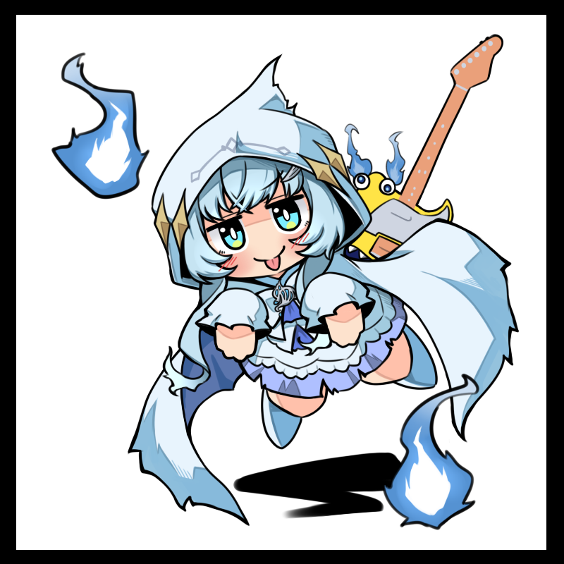 1girl, black_border, blue_eyes, blue_hair, blue_shoes, blush, border, bright_pupils