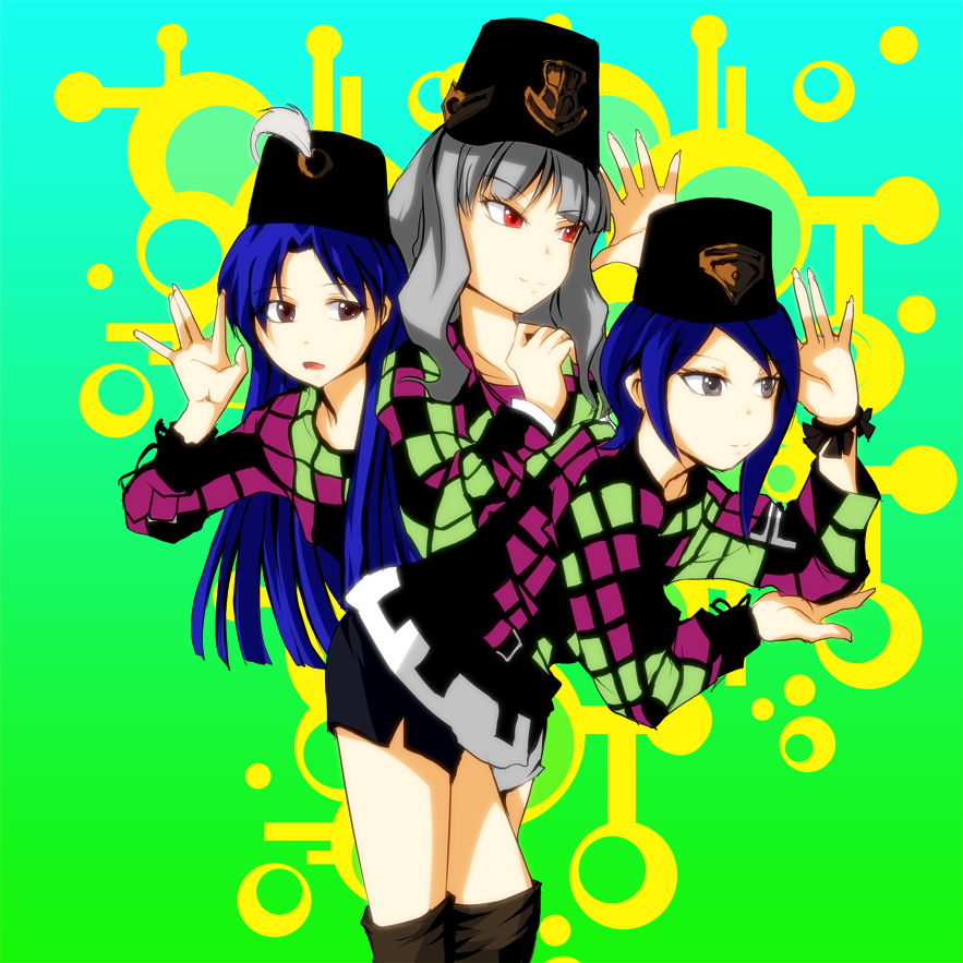 akenoin, akenoin_soumon, album_cover, bad_id, black_eyes, blue_hair, boots, brown_eyes