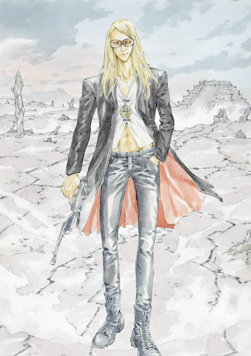 1boy, abs, architecture, arm_at_side, black_boots, black_jacket, blonde_hair, boots
