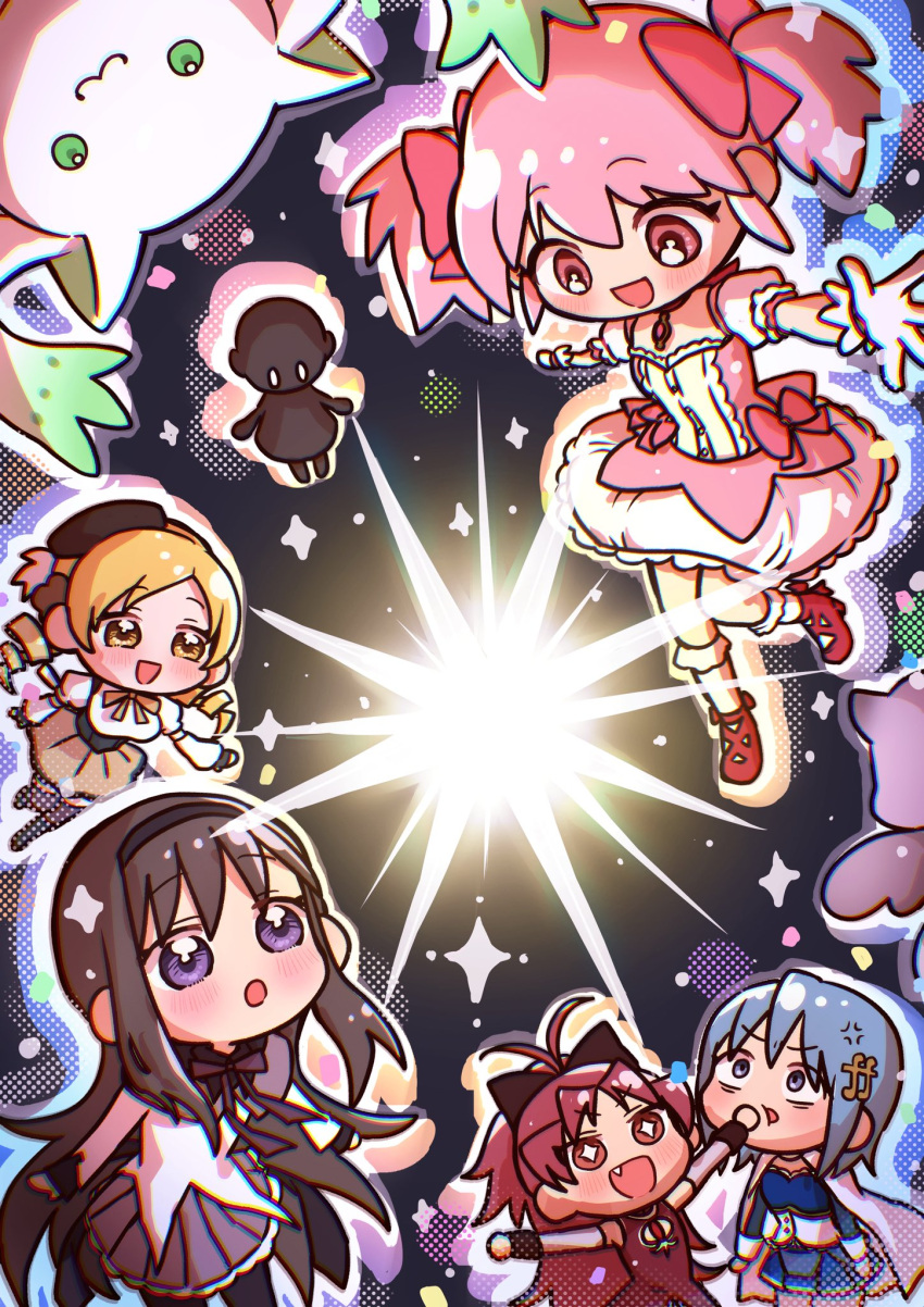 +_+, 6+girls, a-q_(madoka_magica), akemi_homura, anger_vein, annoyed, antenna_hair, bags_under_eyes