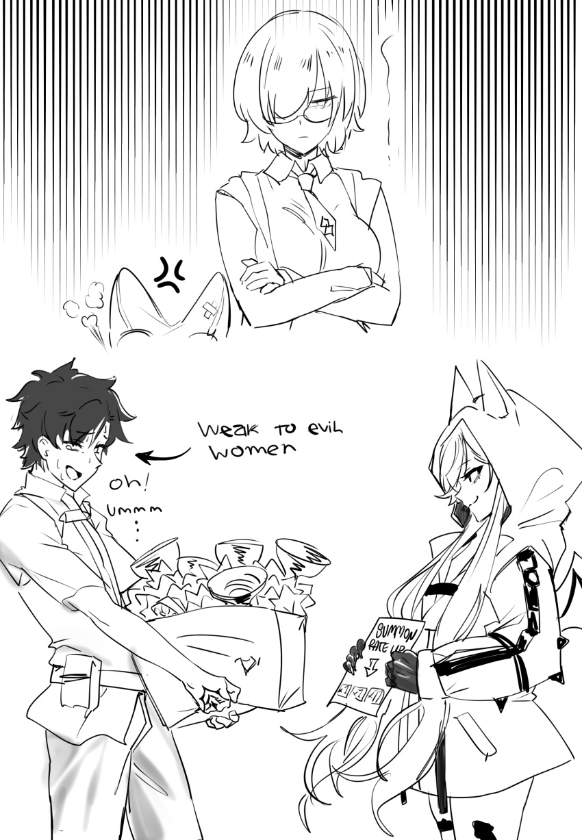 1boy, 3girls, absurdres, anger_vein, box, breasts, crossed_arms, das_(dan_dan)
