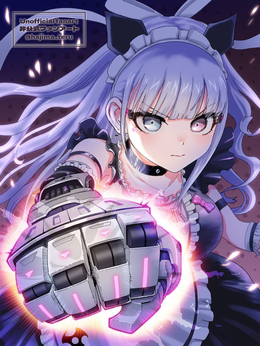 1girl, akiba_hinagiku, apron, black_choker, black_dress, choker, determined, dress