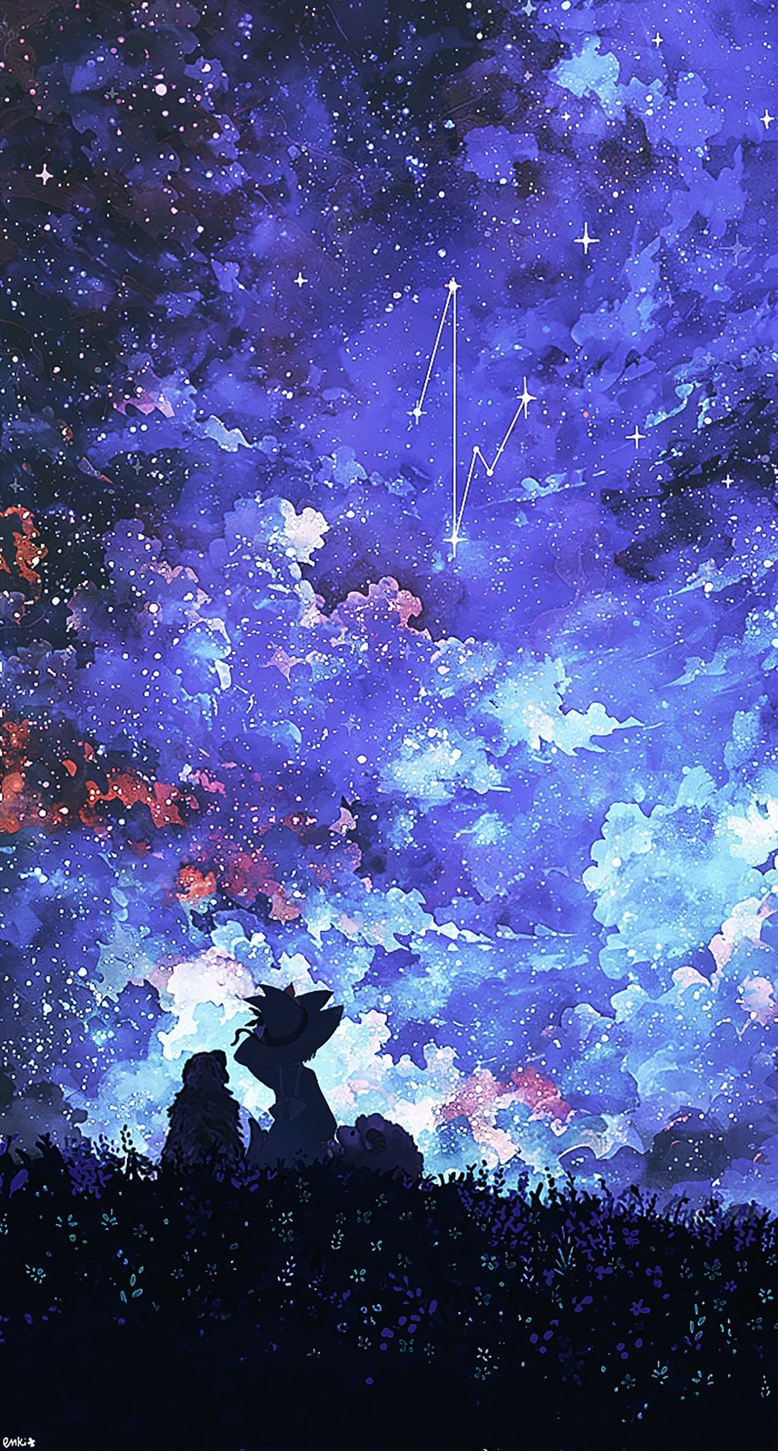 1girl, animal, artist_name, clouds, cloudy_sky, comfydant_(fulgur_ovid), dog, enki_(enkiriin)