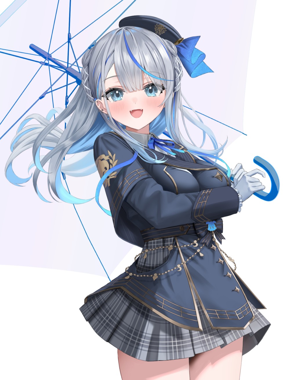 1girl, amagai_ruka, aqua_hair, ara1e, beret, blue_hair, blush, crescent