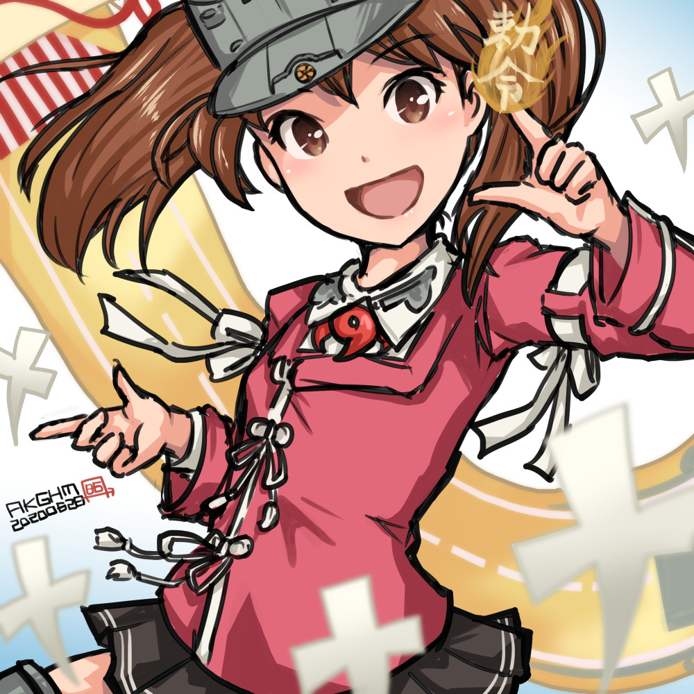 1girl, brown_eyes, brown_hair, commentary_request, dated, hamu_agaki, japanese_clothes, kantai_collection