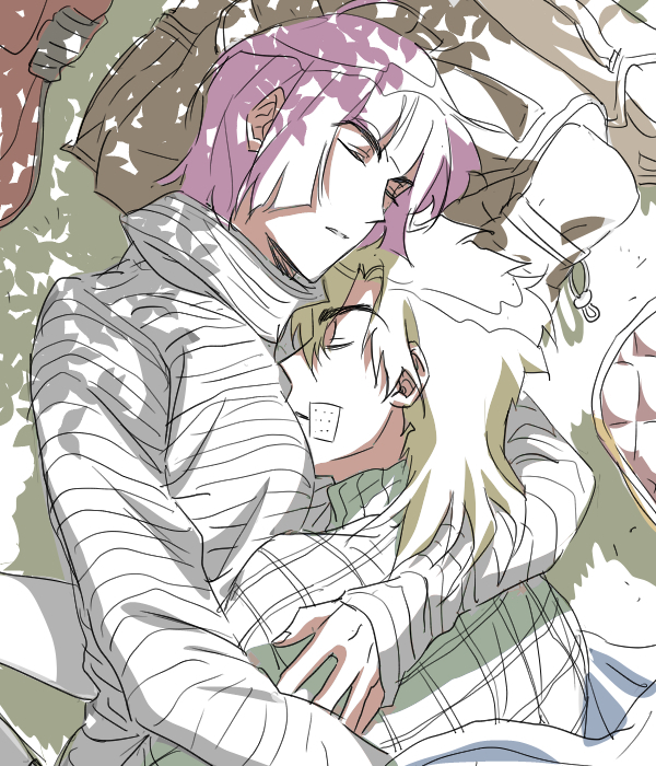 1boy, 1girl, bandaid, bandaid_on_cheek, bandaid_on_face, between_breasts, blonde_hair, breasts