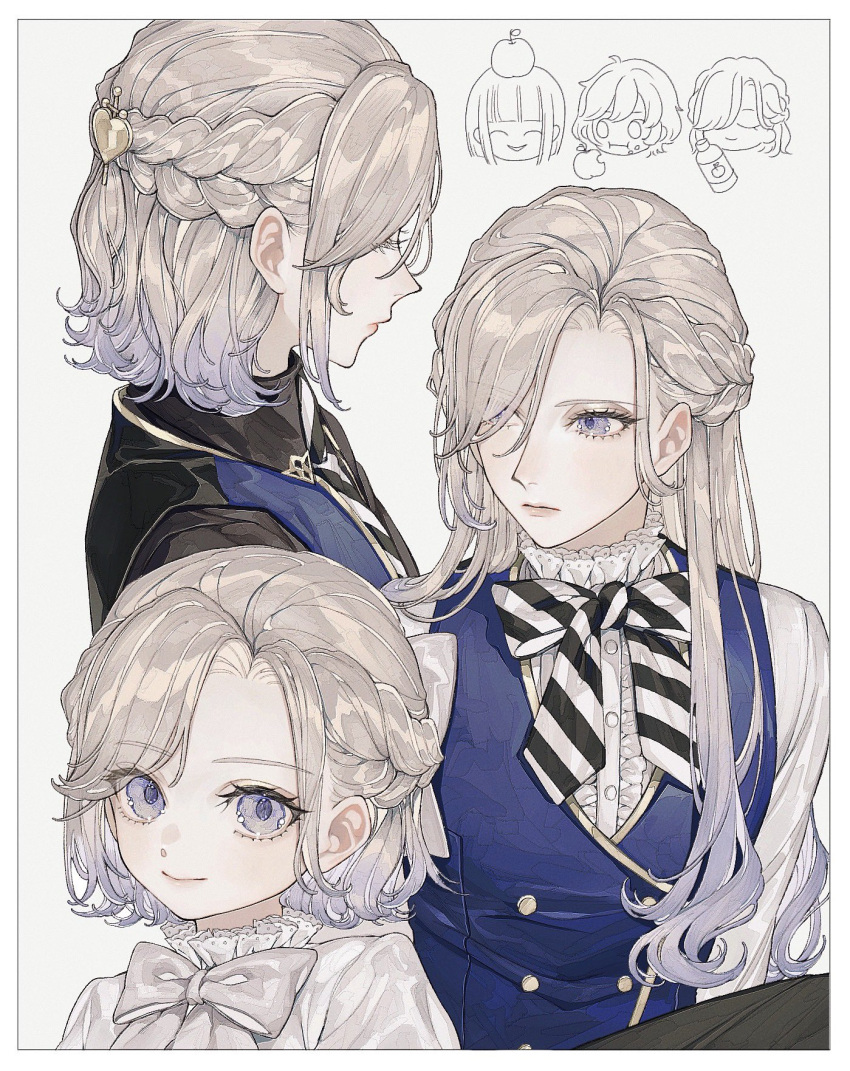 3boys, aged_down, alternate_hair_length, alternate_hairstyle, ao_(ao0_0nemu), apple, bishounen, black_bow