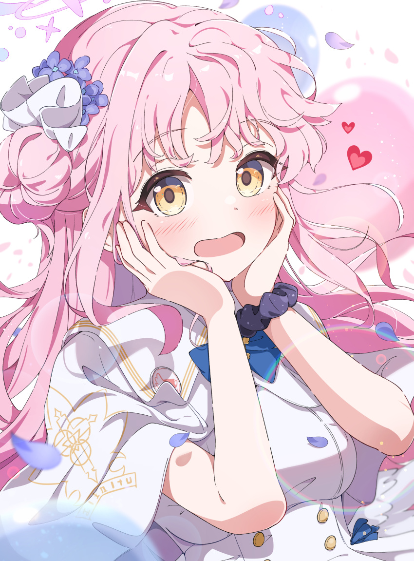 1girl, :o, absurdres, balloon, blue_archive, blush, breasts, capelet