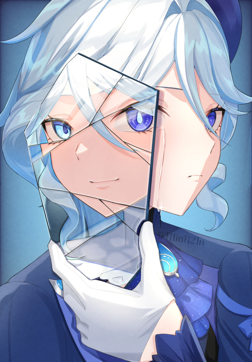 absurdres, ascot, blue_ascot, blue_eyes, blue_jacket, brooch, focalors_(genshin_impact), furina_(genshin_impact)