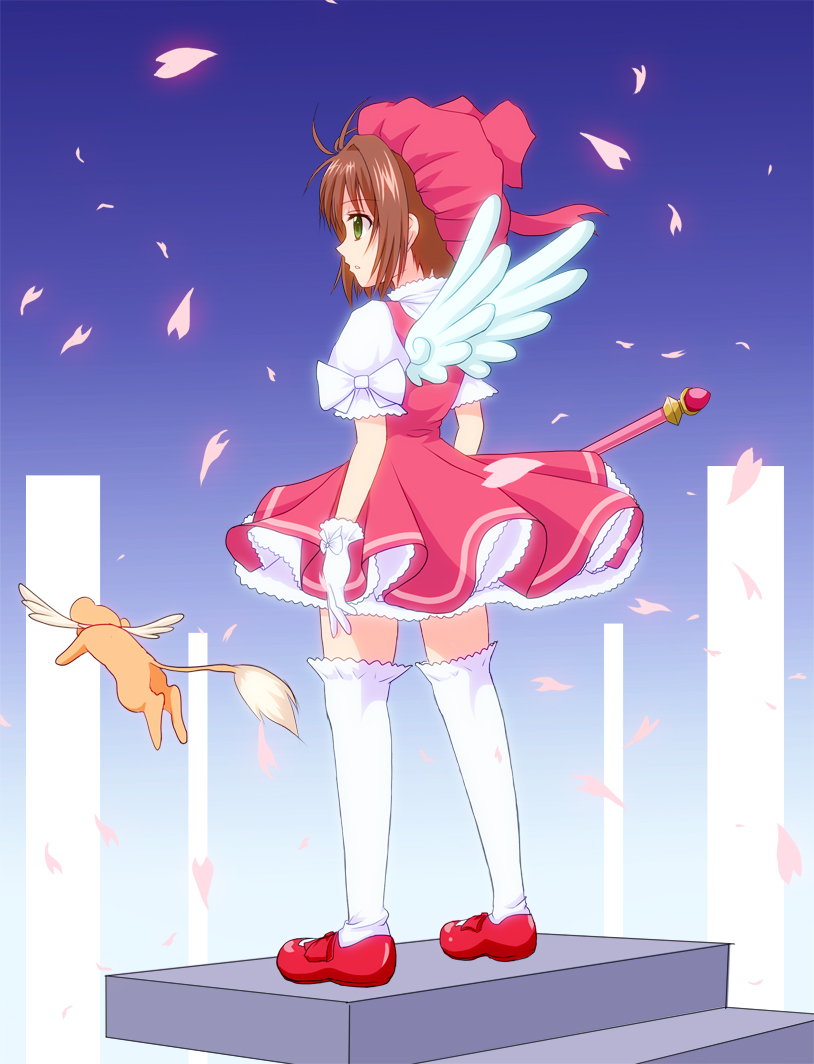 brown_eyes, brown_hair, card_captor_sakura, child, dress, gloves, green_eyes, hat