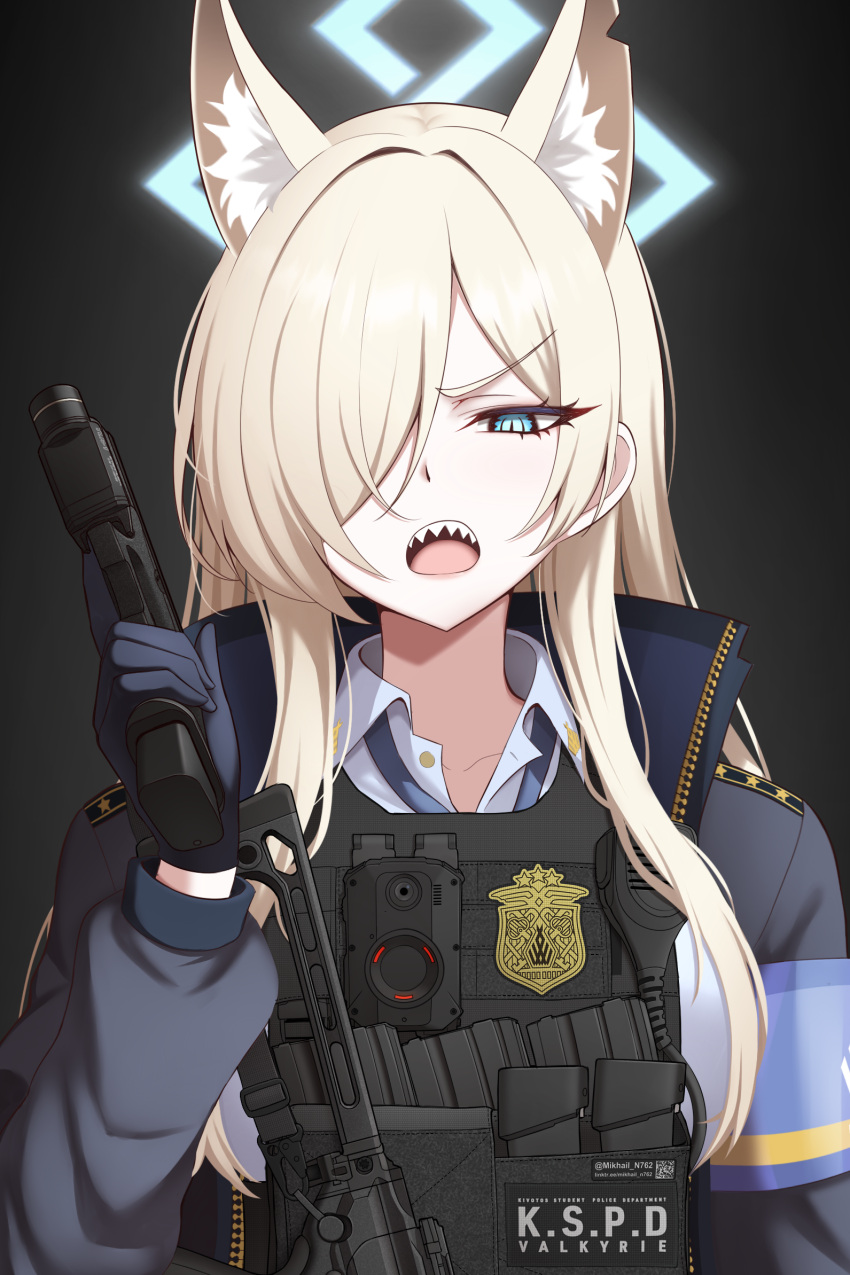 1girl, animal_ear_fluff, animal_ears, black_jacket, blonde_hair, blue_archive, blue_eyes, blue_necktie