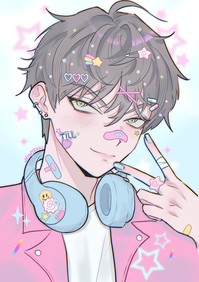 1boy, alien_stage, alternate_costume, aqua_nails, bandaid, bandaid_on_face, bandaid_on_neck, bandaid_on_nose