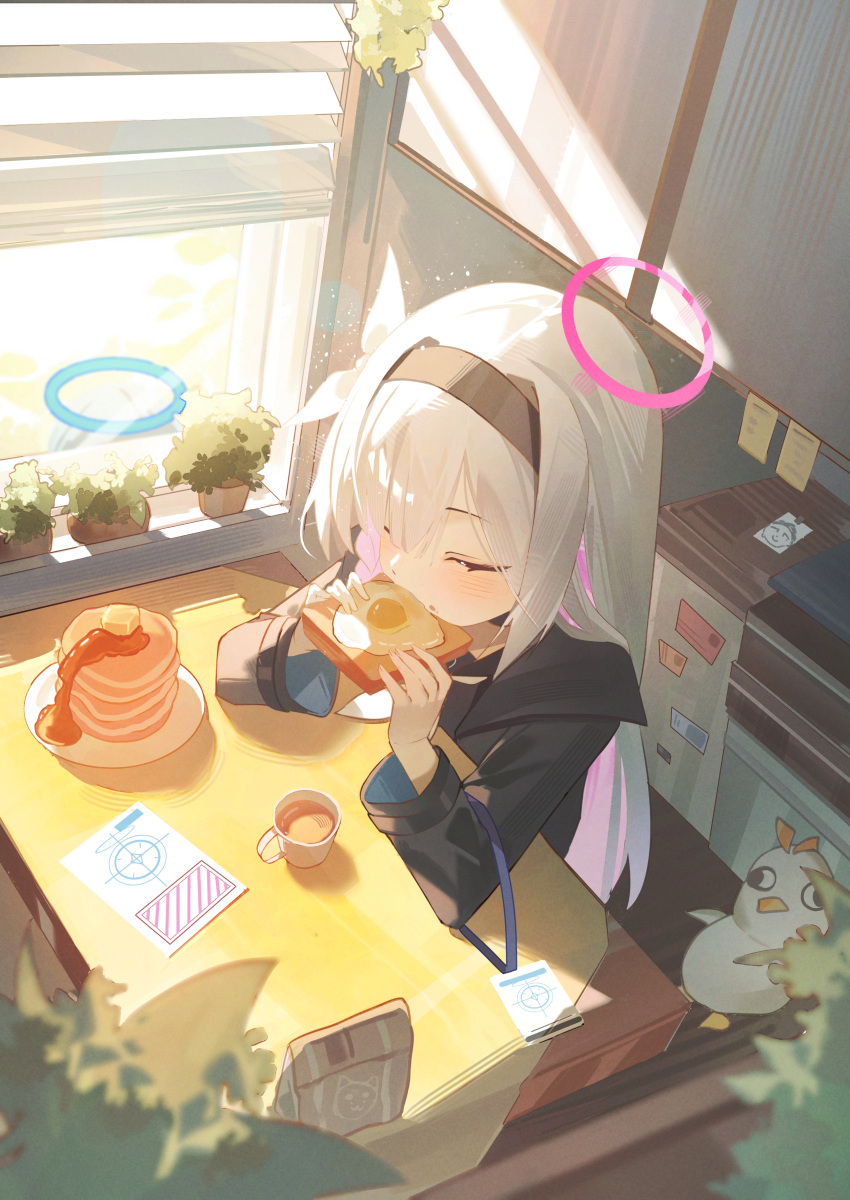 1girl, absurdres, arona_(blue_archive), ayu_(user_xkhp7843), black_coat, black_hairband, blue_archive, blue_halo