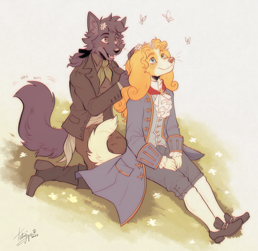 2boys, animal_ears, artist_name, augustin_prosper_de_belfort_(belfort_and_lupin), belfort_and_lupin, black_coat, black_pants, blue_coat