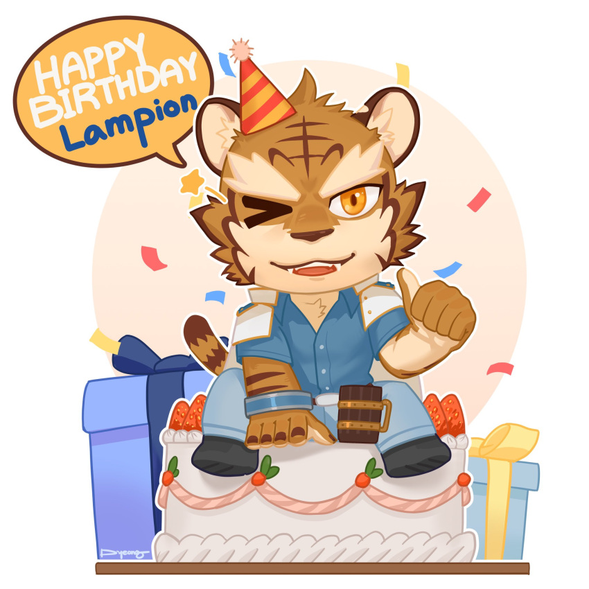 1boy, animal_ears, artist_name, birthday, box, cake, commentary_request, confetti