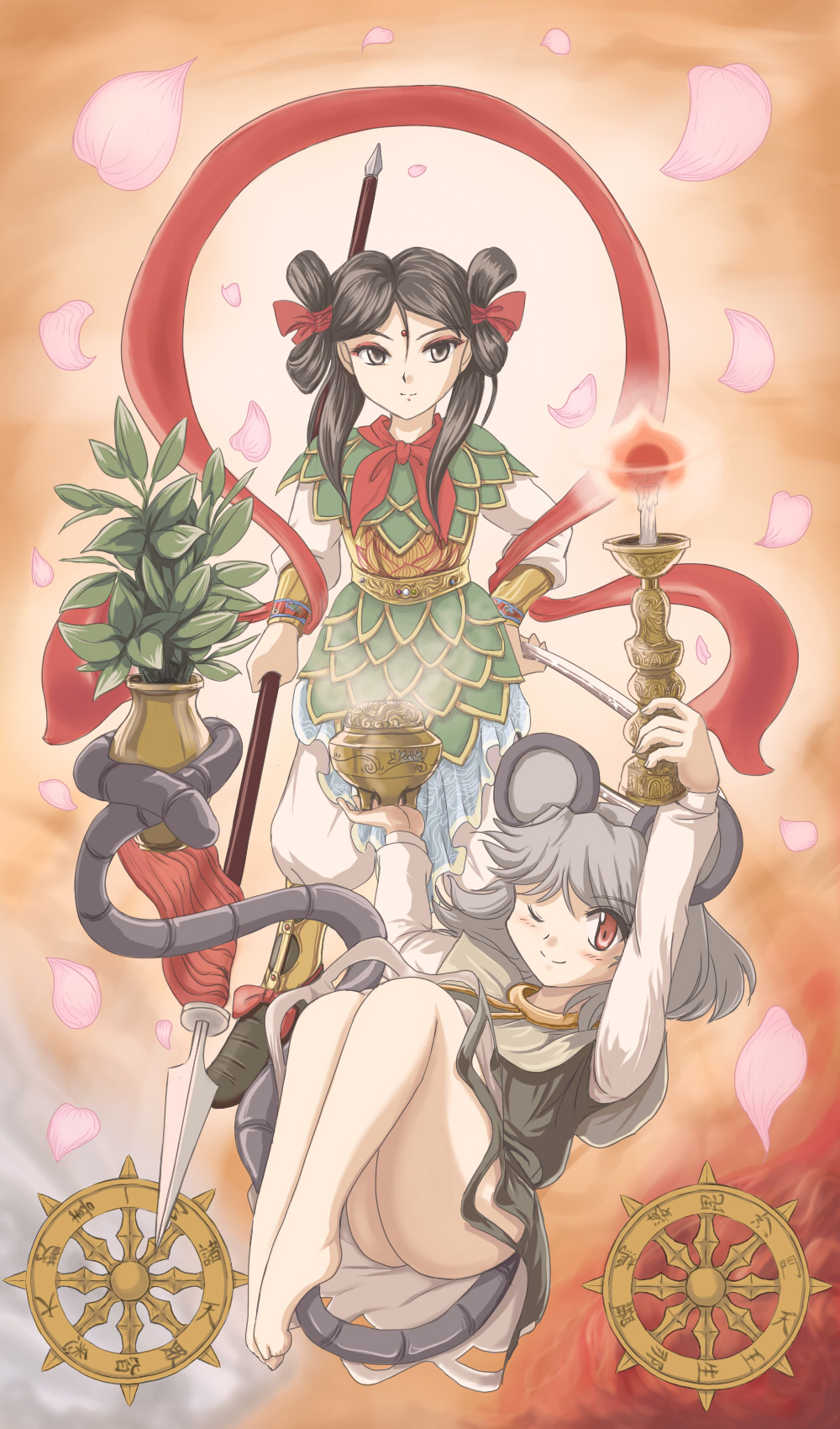animal_ears, bad_feet, barefoot, bishamonten, black_eyes, black_hair, blush, feet