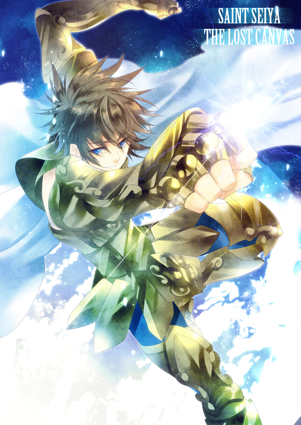 armor, blue_eyes, brown_hair, clenched_hands, fist, hanei, highres, leo_regulus