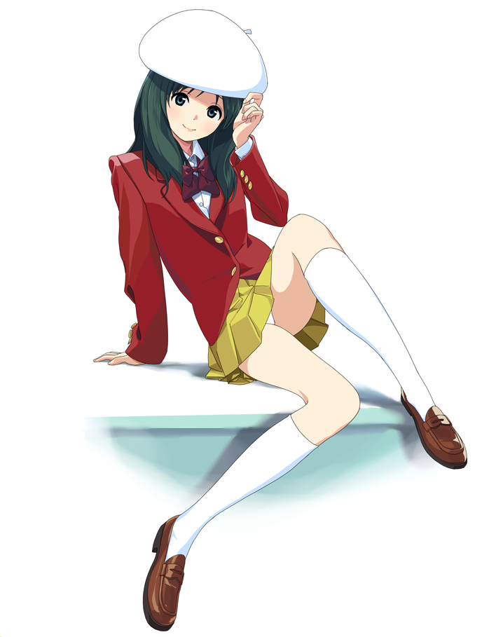 blazer, blue_eyes, green_eyes, green_hair, hakuto_(artist), hat, hiro_(dismaless), kneehighs, long_hair, original, school_uniform, skirt, solo