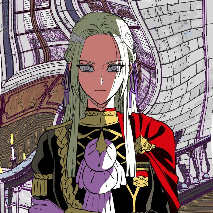 1girl, blonde_hair, blunt_ends, candle, candlestand, cape, commentary_request, edelgard_von_hresvelg, expressionless, fire_emblem, fire_emblem:_three_houses, garreg_mach_monastery_uniform, gloves, grey_eyes, hair_ribbon, jeonjin_(mynamebazin), korean_commentary, long_hair, railing, red_cape, ribbon, solo, upper_body, white_gloves, window