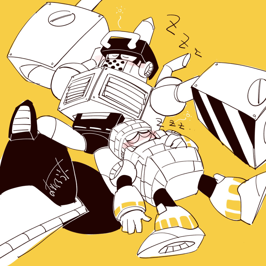 2boys, 96uni69, black_background, block_man, blush_stickers, closed_eyes, highres, impact_man