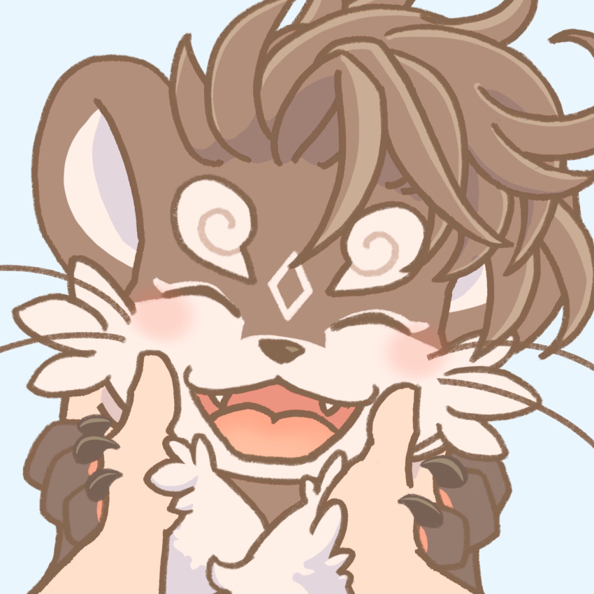 1boy, animal_ears, blush, claws, close-up, closed_eyes, commentary_request, facing_viewer