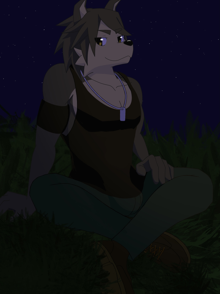 1boy, absurdres, animal_ears, armband, black_shirt, black_tank_top, closed_mouth, commentary_request