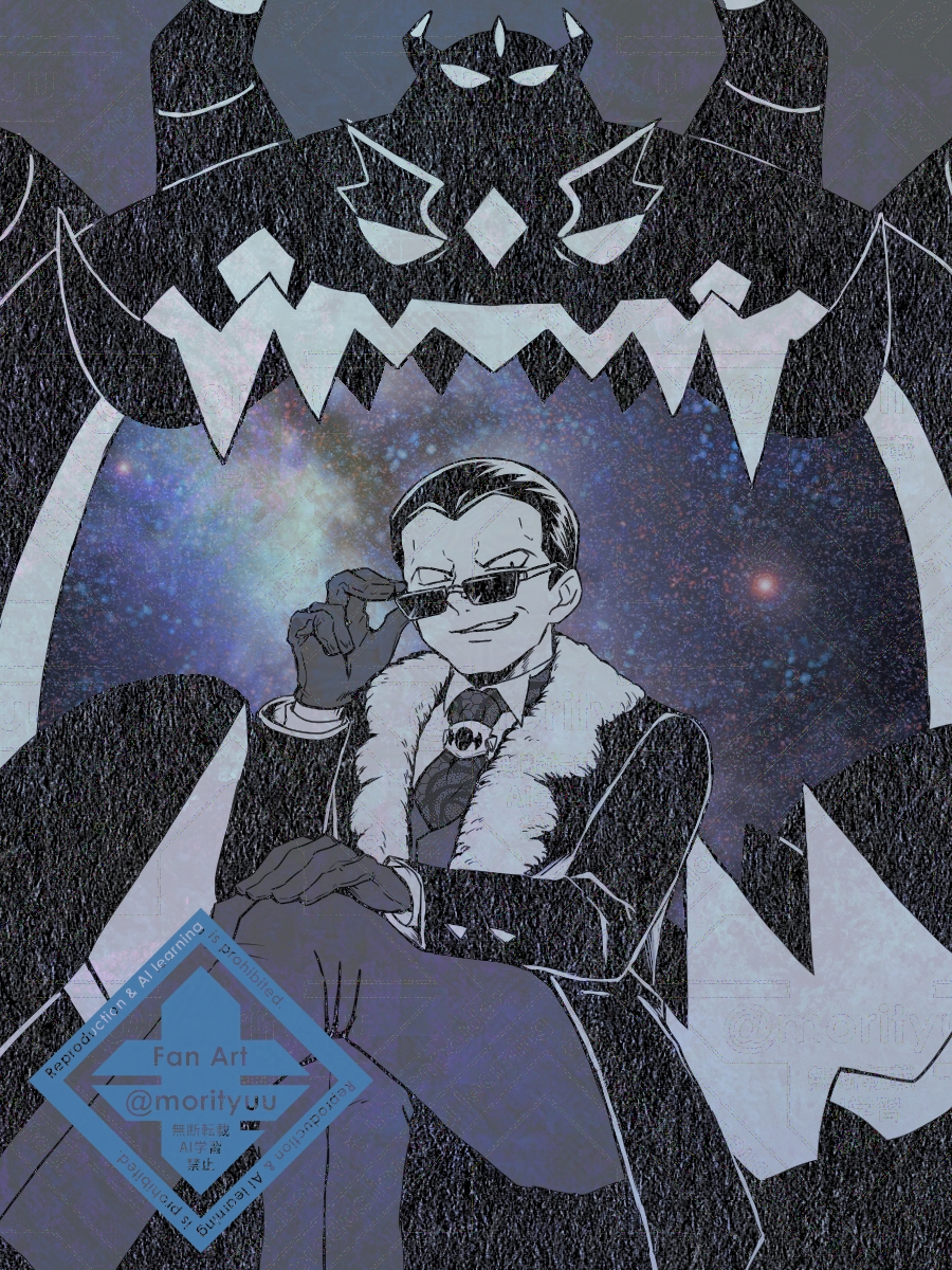 1boy, artist_logo, coat, fangs, fur-trimmed_coat, fur_trim, giovanni_(pokemon), giovanni_(sygna_suit)_(alt.)_(pokemon)