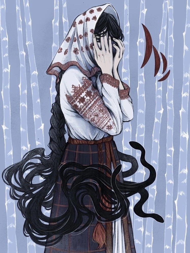1girl, brown_hair, slavic_clothes, slavic_mythology, snake, tagme, ternovye